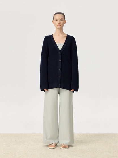 COR ORBIT Elmshade Resort Collection Cotton-Cashmere Long Sleeve Polo-Collar Cardigan