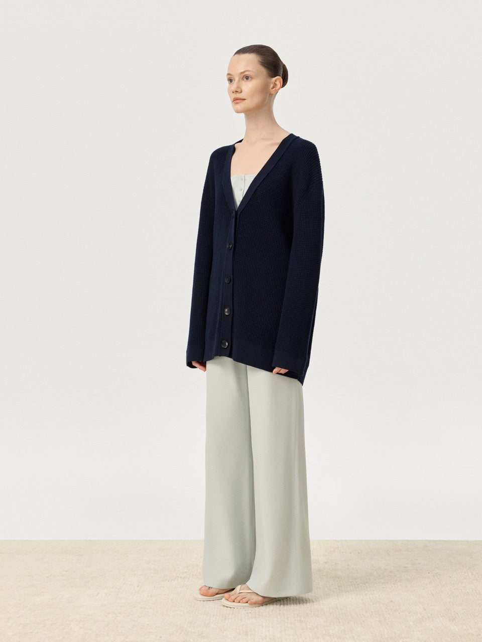 COR ORBIT Elmshade Resort Collection Cotton-Cashmere Long Sleeve Polo-Collar Cardigan