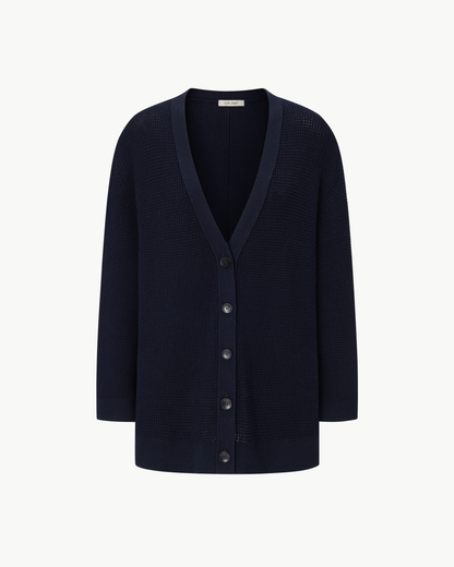 COR ORBIT Elmshade Resort Collection Cotton-Cashmere Long Sleeve Polo-Collar Cardigan