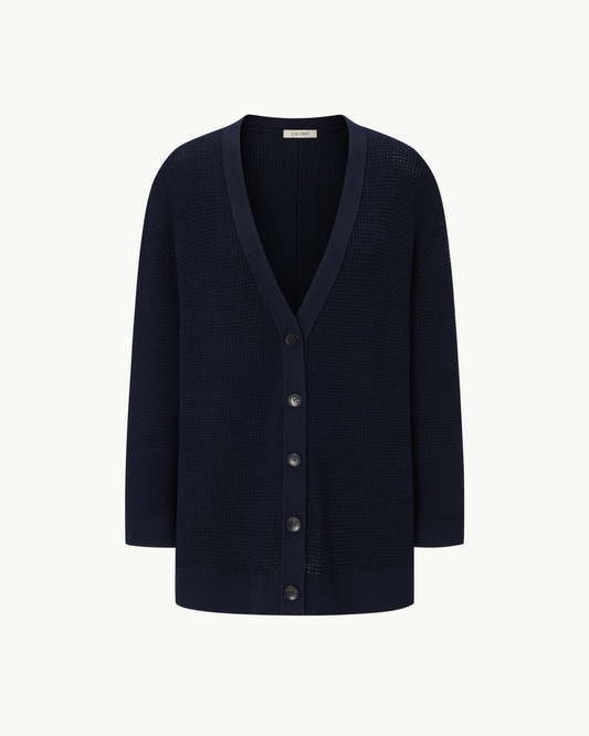 COR ORBIT Elmshade Resort Collection Cotton-Cashmere Long Sleeve Polo-Collar Cardigan