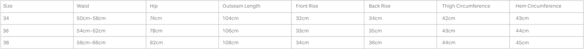 Size Chart - Bottom